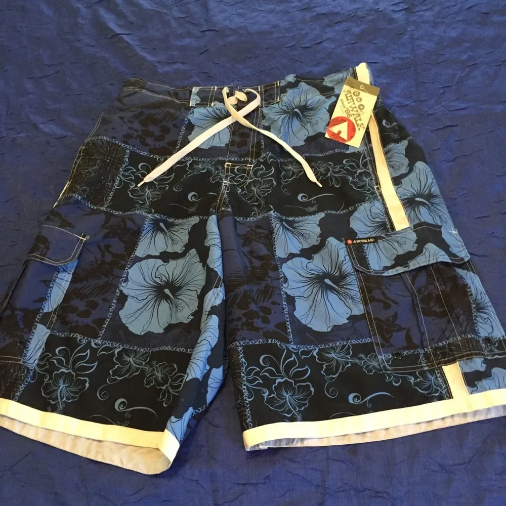 Airwalk Blue Floral Swim Trunks‎
